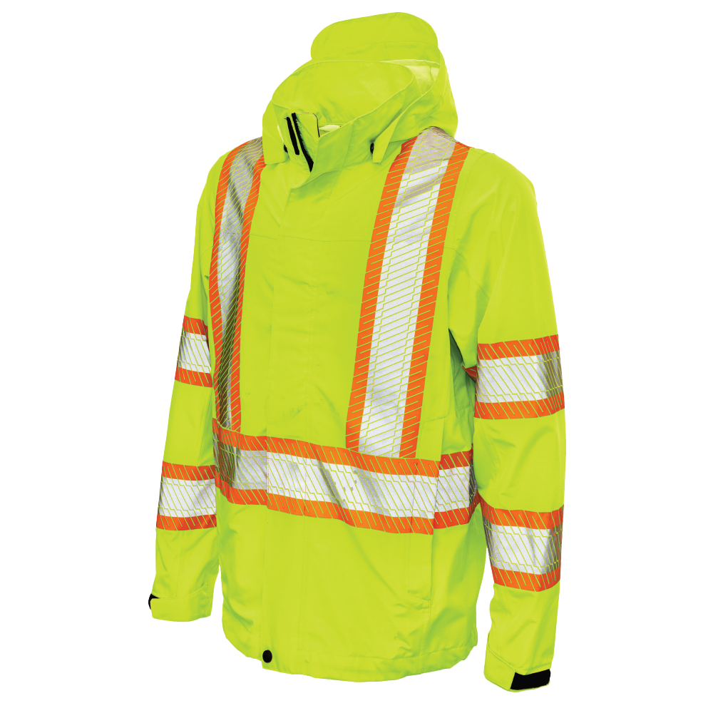 Tough Duck - Packable Ripstop Safety Rain Jacket - Fluorescent Green