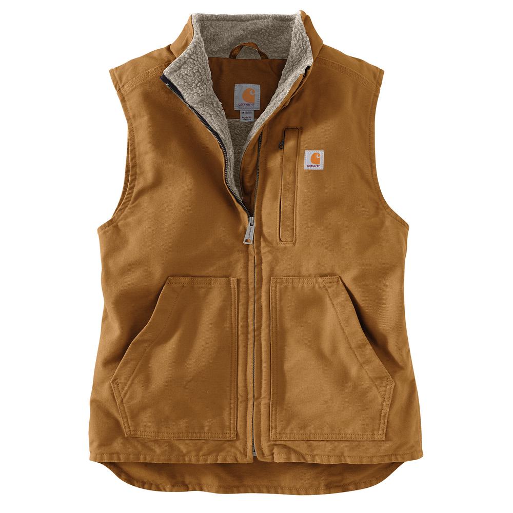 Carhartt Women's Loose Fit Washed Duck Sherpa Lined Mock Neck Vest - Carhartt Brown