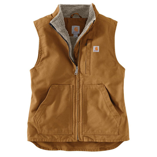 Carhartt Women's Loose Fit Washed Duck Sherpa Lined Mock Neck Vest - Carhartt Brown