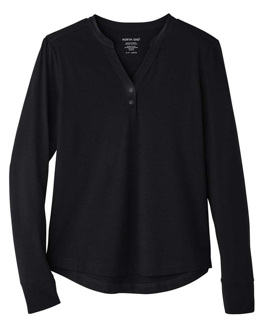 North End - Women’s JAQ Stretch Performance V-Neck Snap Pullover - Black
