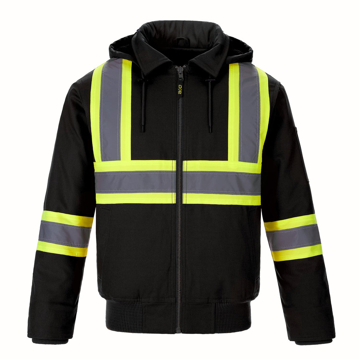 CX2 Hi-Vis - International Cotton Canvas Hi Vis Bomber Jacket w/ Detachable Hood - Black