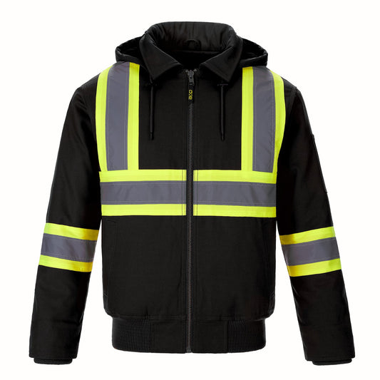 CX2 Hi-Vis - International Cotton Canvas Hi Vis Bomber Jacket w/ Detachable Hood - Black