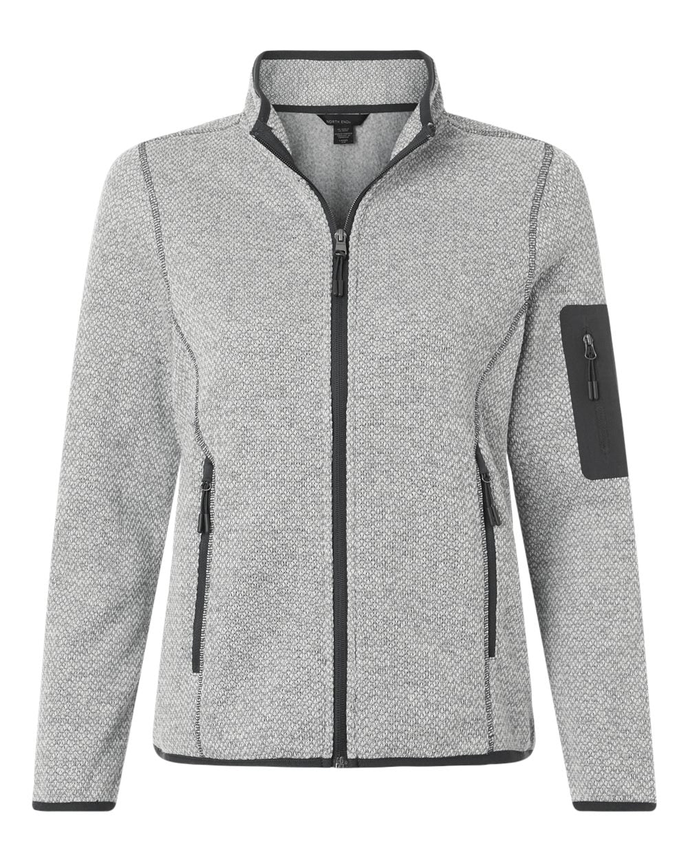 North End - Women’s Jasper Jacquard Full-Zip Fleece Jacket - Grey/ White