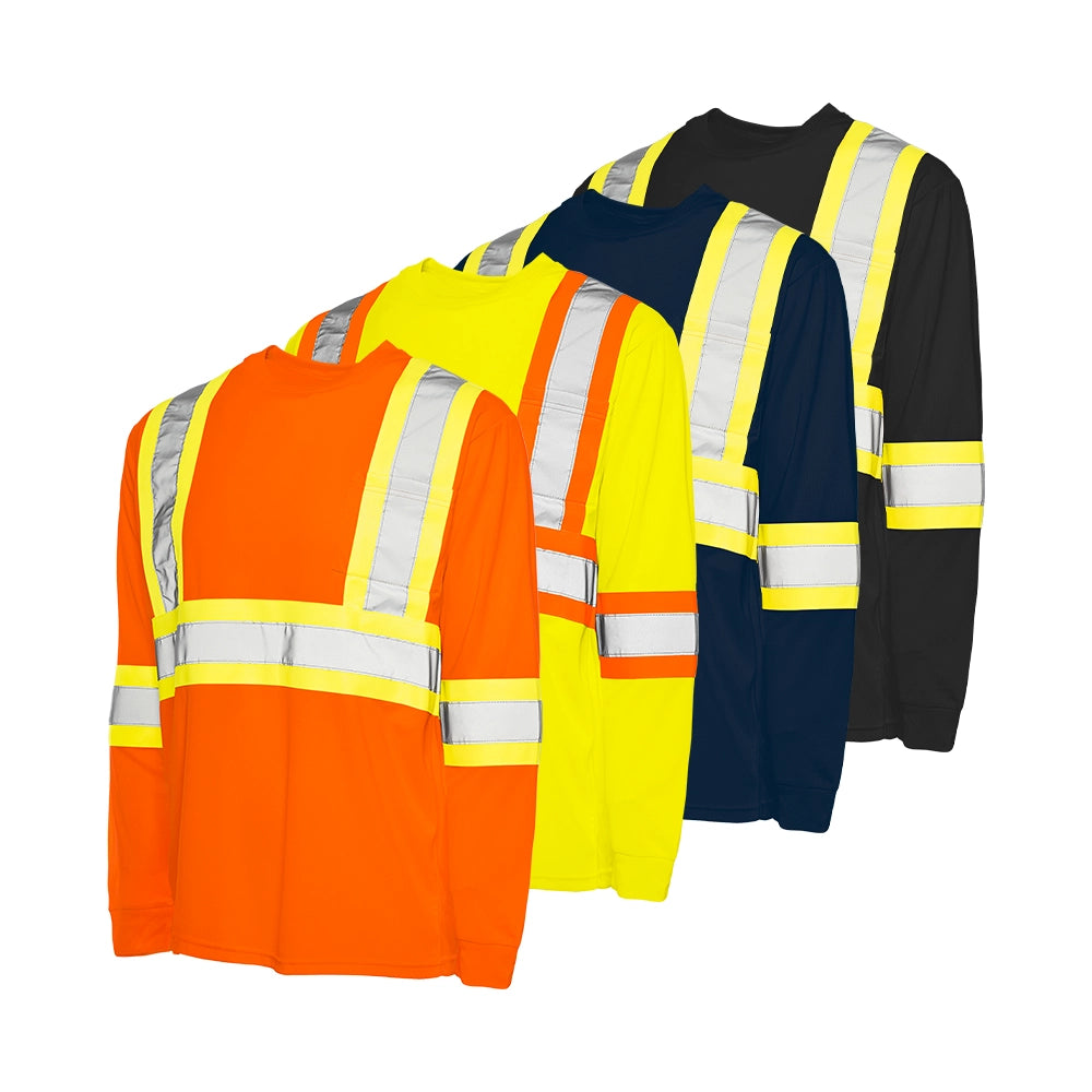 TT2 - Long Sleeve Polyester Traffic T-Shirt, 4″ Refl. Tape