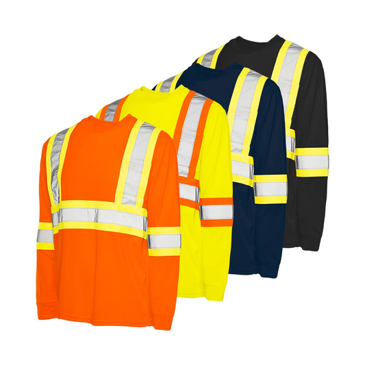 TT2 - Long Sleeve Polyester Traffic T-Shirt, 4″ Refl. Tape
