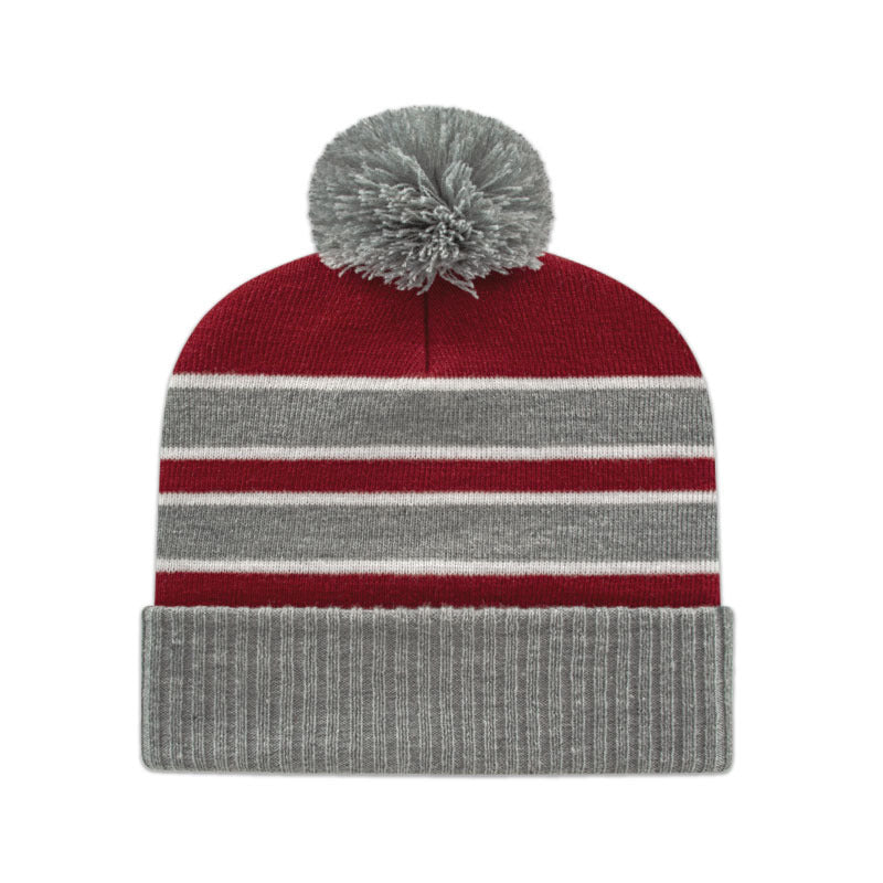 Cap America - Double Stripe Knit Cap with Ribbed Cuff - Heather/Maroon/White