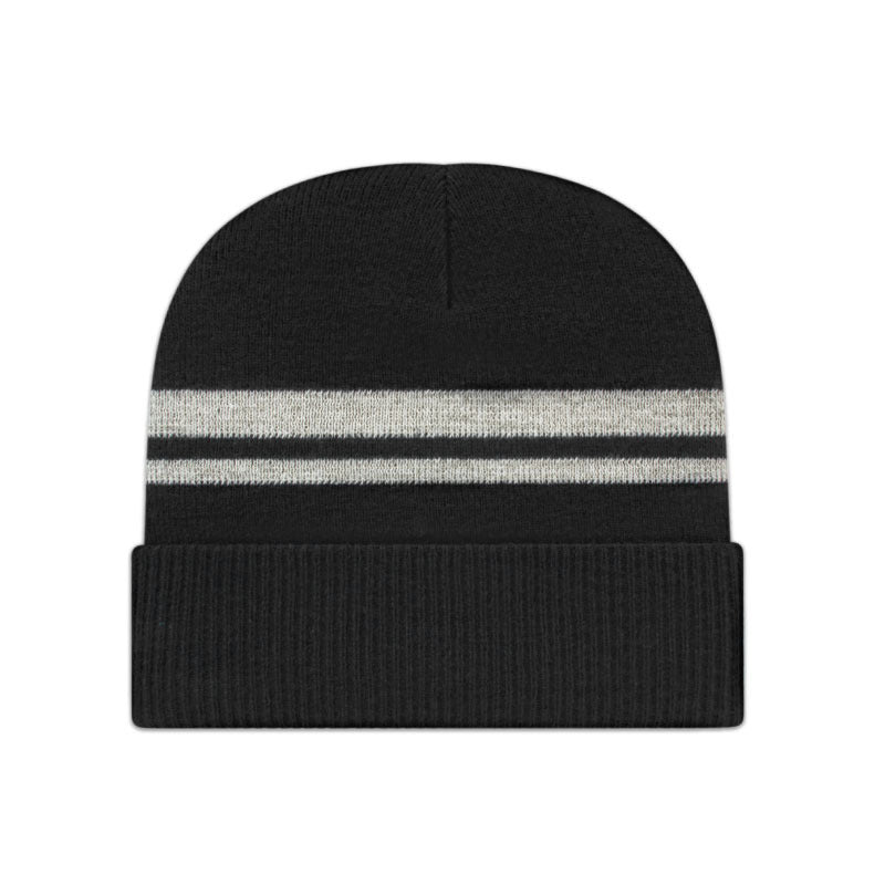 Cap America - Reflective Knit Cap with Cuff - Black