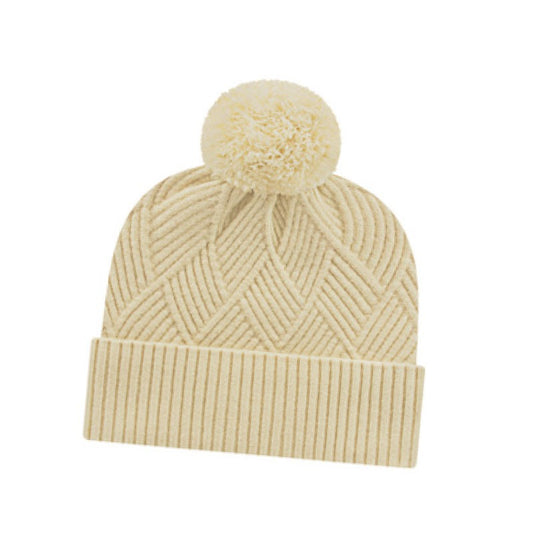 Cap America - Premium Diagonal Weave Knit Cap with Cuff - Ivory