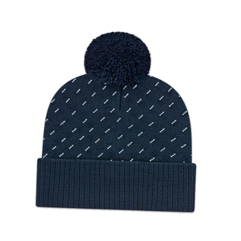 Cap America - Diagonal Dash Knit Toque with Ribbed Cuff - Navy/White