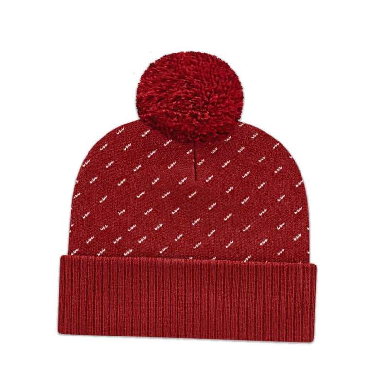 Cap America - Diagonal Dash Knit Toque with Ribbed Cuff - Light Maroon/White