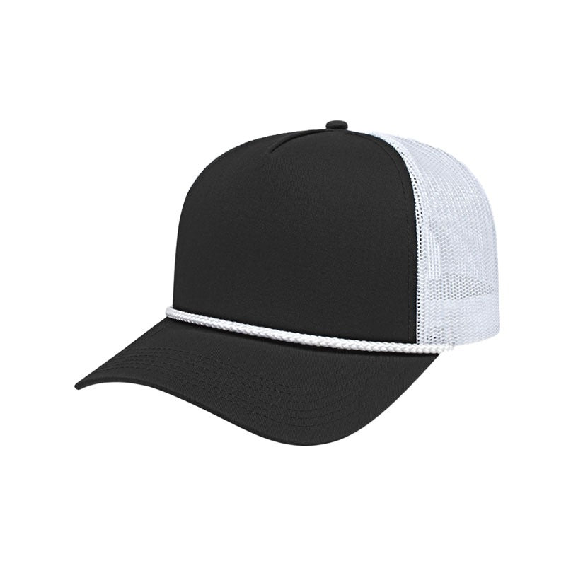 Cap America - Value Rope Trucker Mesh Back Cap - Black/White/White
