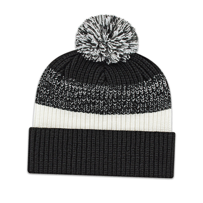 Cap America - Thick Ribbed Knit Cap with Cuff - Black/White