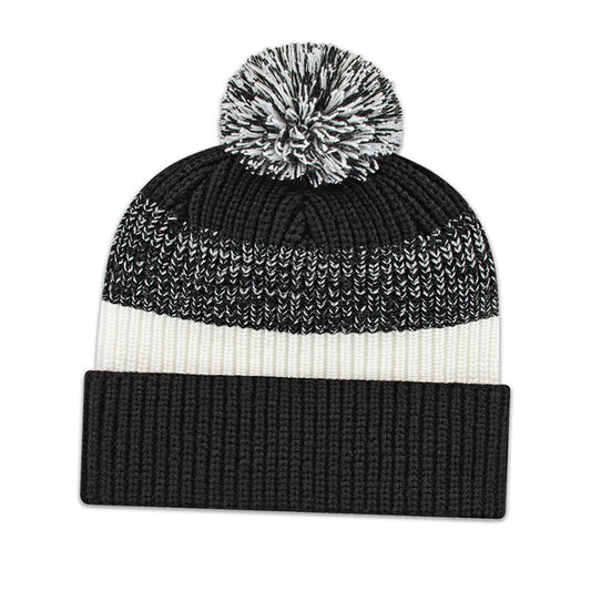 Cap America - Thick Ribbed Knit Cap with Cuff - Black/White