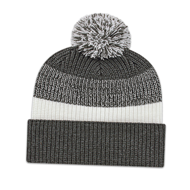 Cap America - Thick Ribbed Knit Cap with Cuff - Dark Heather/White