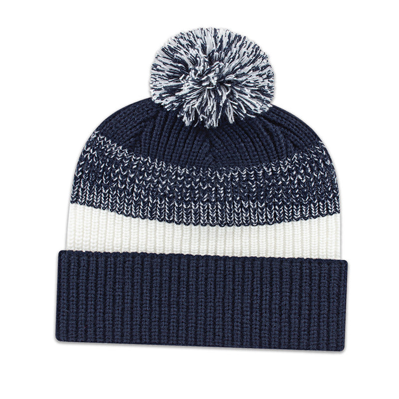 Cap America - Thick Ribbed Knit Cap with Cuff - Navy/White
