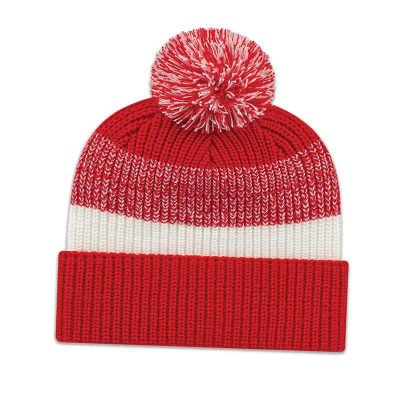 Cap America - Thick Ribbed Knit Cap with Cuff - Red/White