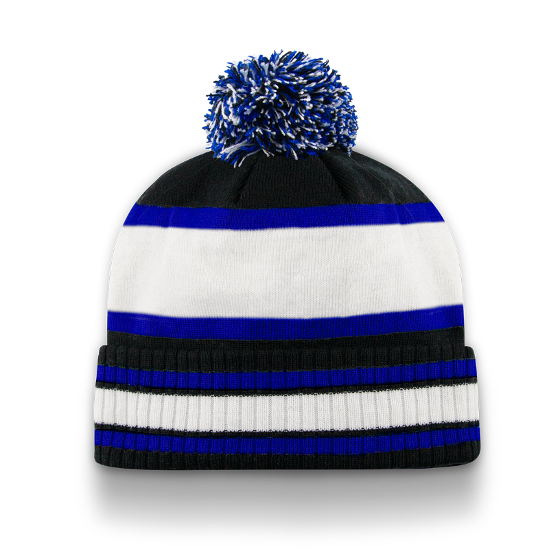 Division - Traditional Ribbed Cuff Toque with Pom - Black/White/Royal