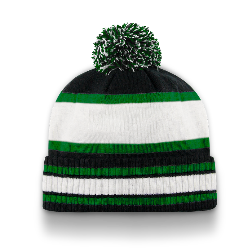 Division - Traditional Ribbed Cuff Toque with Pom - Black/White/Kelly Green