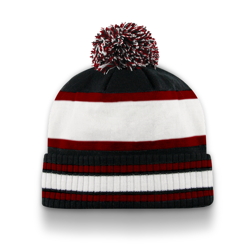 Division - Traditional Ribbed Cuff Toque with Pom - Black/White/Maroon