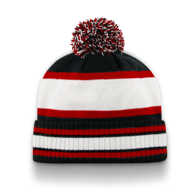 Division - Traditional Ribbed Cuff Toque with Pom - Black/White/Red