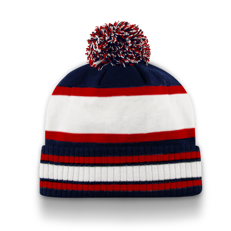 Division - Traditional Ribbed Cuff Toque with Pom - Navy/White/Red