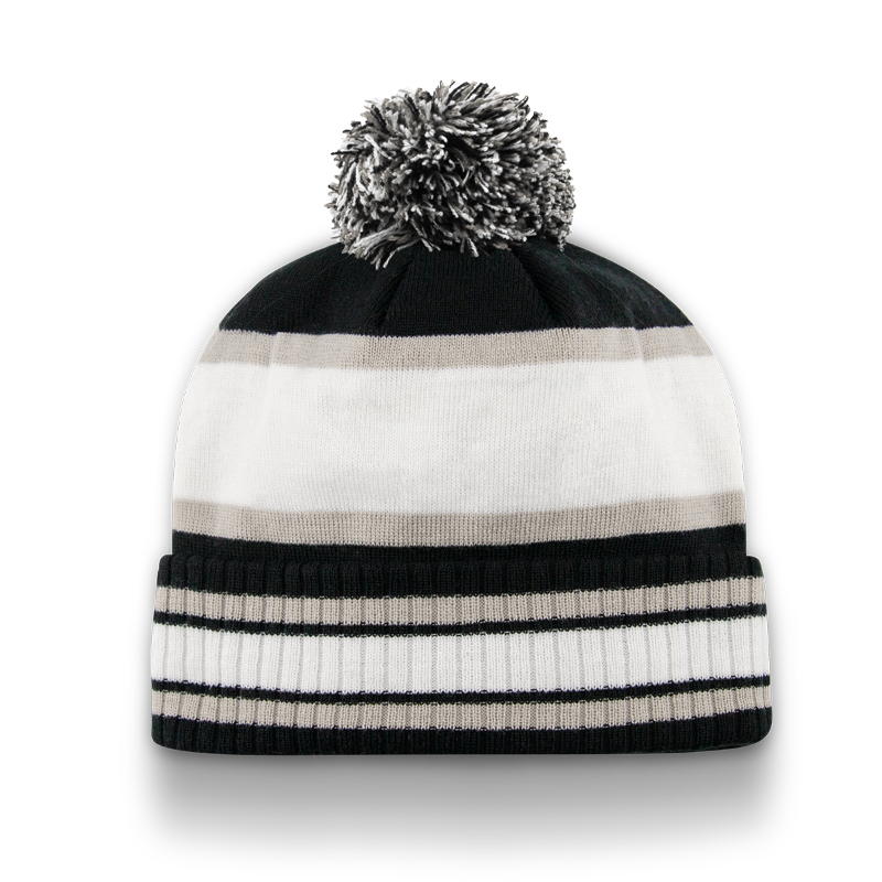 Division - Traditional Ribbed Cuff Toque with Pom - Black/White/Silver