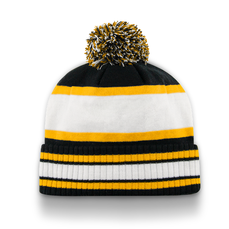 Division - Traditional Ribbed Cuff Toque with Pom - Black/White/Gold