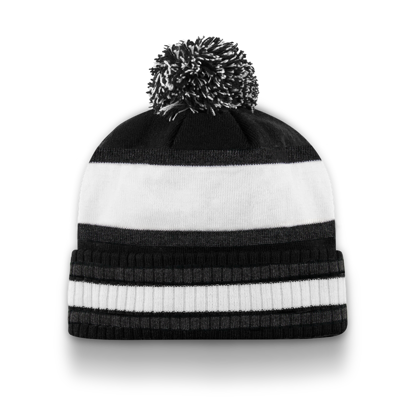 Division - Traditional Ribbed Cuff Toque with Pom - Black/White/Dark Heather