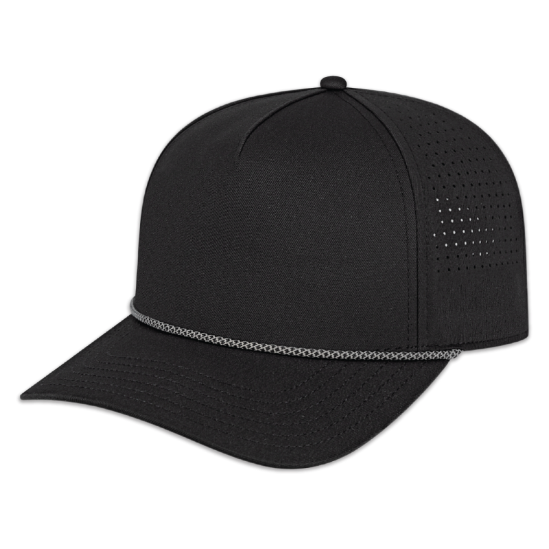 Cap America - Summit Perforated Cap with Rope - Black with Black/Silver Rope
