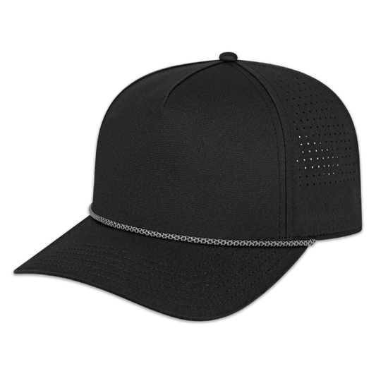 Cap America - Summit Perforated Cap with Rope - Black with Black/Silver Rope