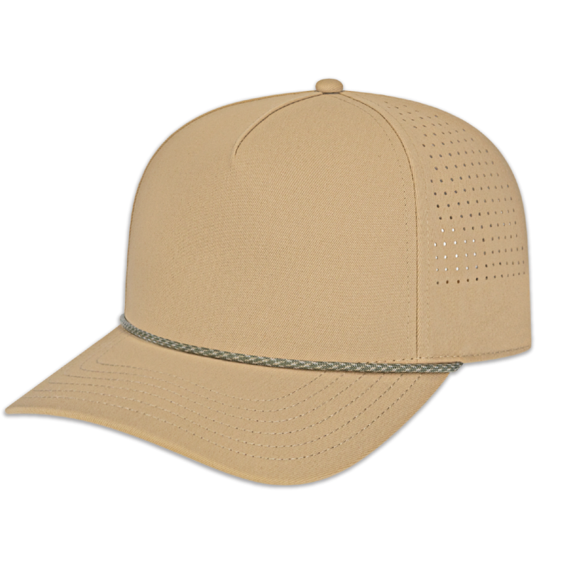 Cap America - Summit Perforated Cap with Rope - Khaki with Loden/Khaki Rope