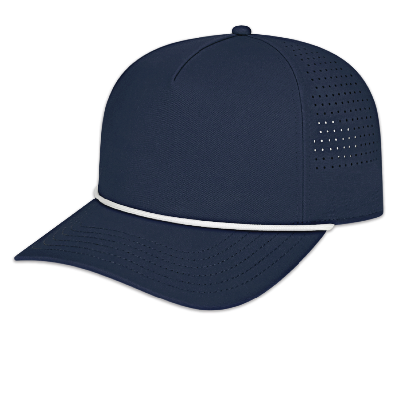 Cap America - Summit Perforated Cap with Rope - Navy with White Rope