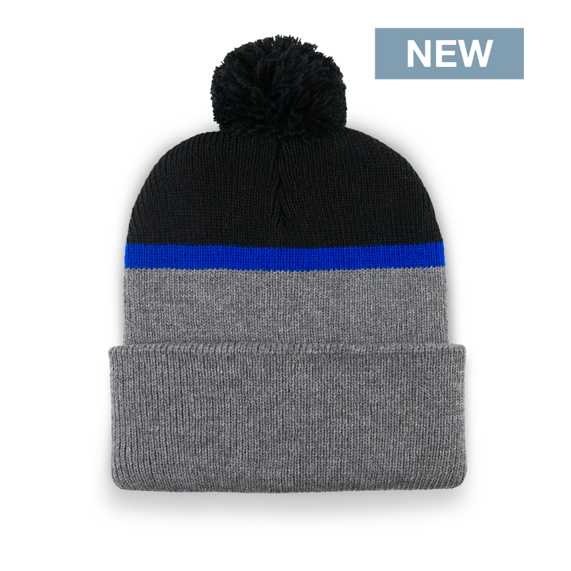 Division - Traditional Split Cuff Toque with Pom - Dark Heather/Black/Royal