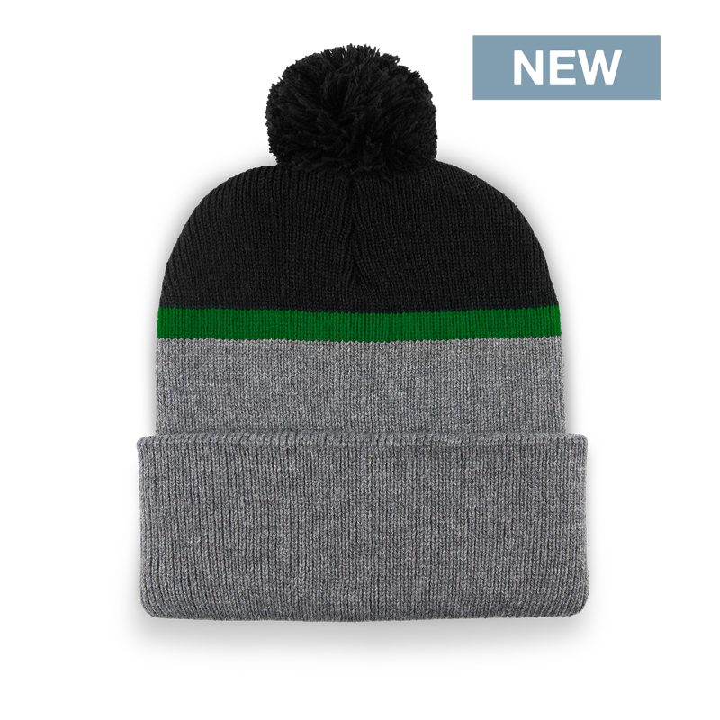 Division - Traditional Split Cuff Toque with Pom - Dark Heather/Black/Kelly Green