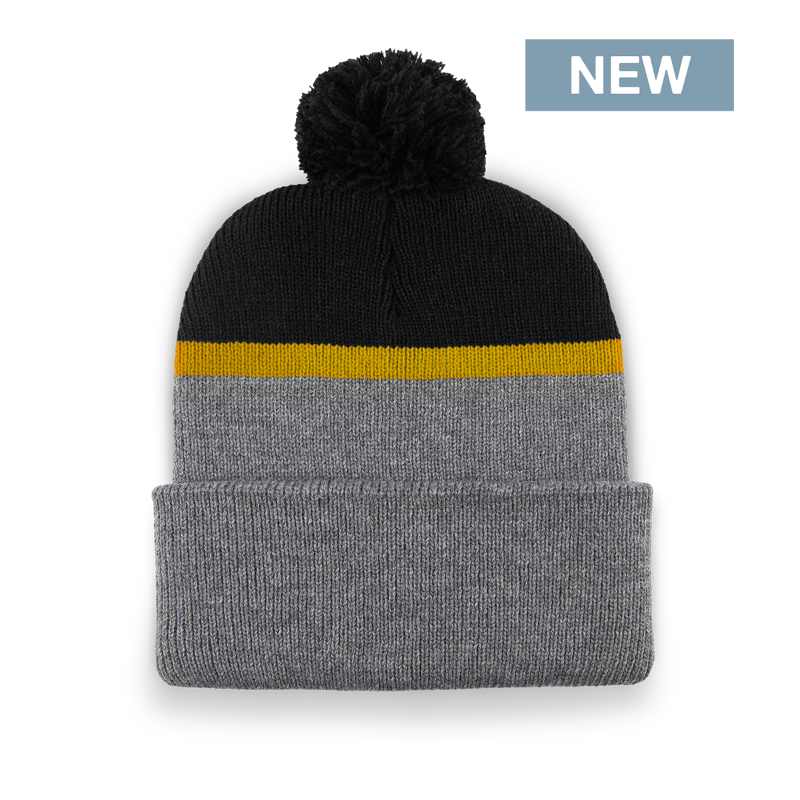 Division - Traditional Split Cuff Toque with Pom - Dark Heather/Black/Gold