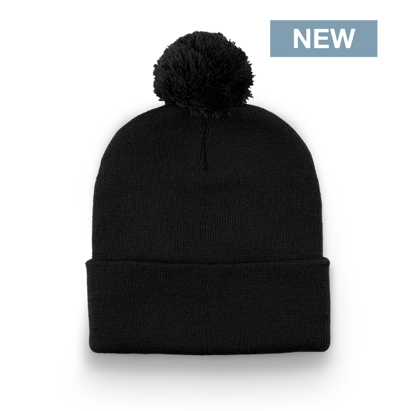 Division - Traditional Solid Cuff Toque with Pom - Black