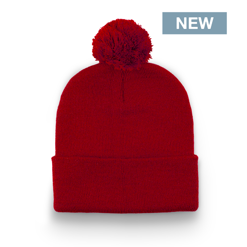 Division - Traditional Solid Cuff Toque with Pom - Red