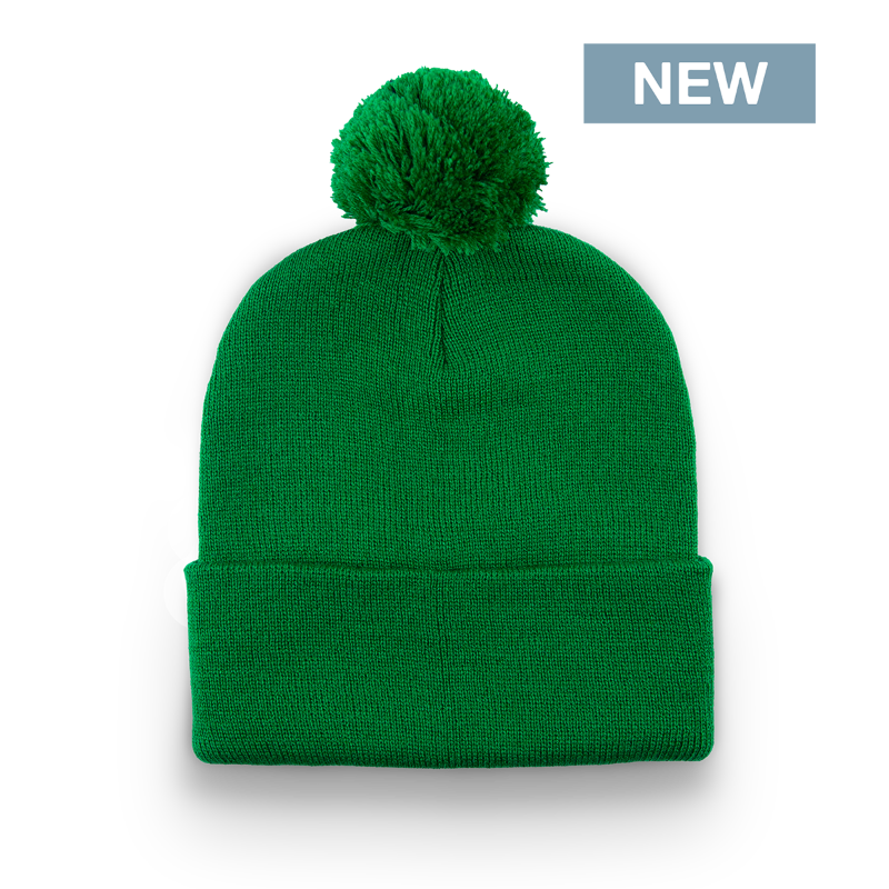 Division - Traditional Solid Cuff Toque with Pom - Kelly Green