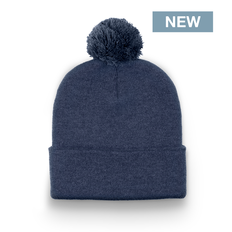 Division - Traditional Solid Cuff Toque with Pom - Heather Navy