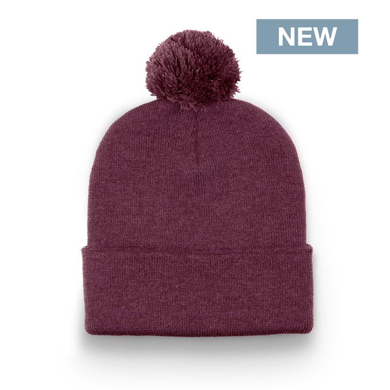 Division - Traditional Solid Cuff Toque with Pom - Heather Maroon
