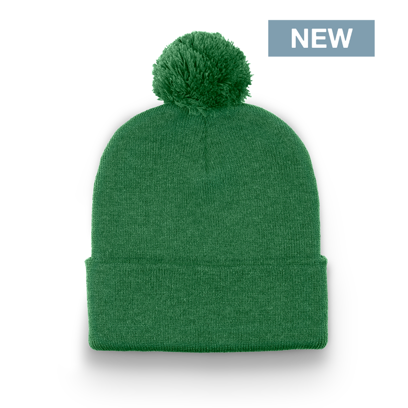 Division - Traditional Solid Cuff Toque with Pom - Heather Green