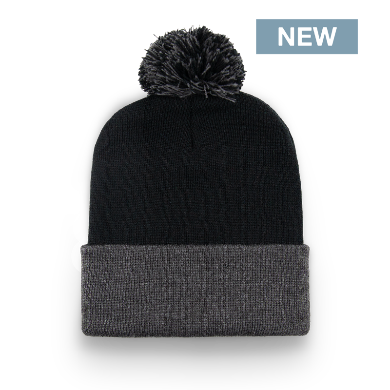 Division - Traditional Color Block Cuff Toque with Pom - Black/Dark Heather