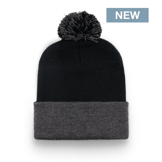 Division - Traditional Color Block Cuff Toque with Pom - Black/Dark Heather