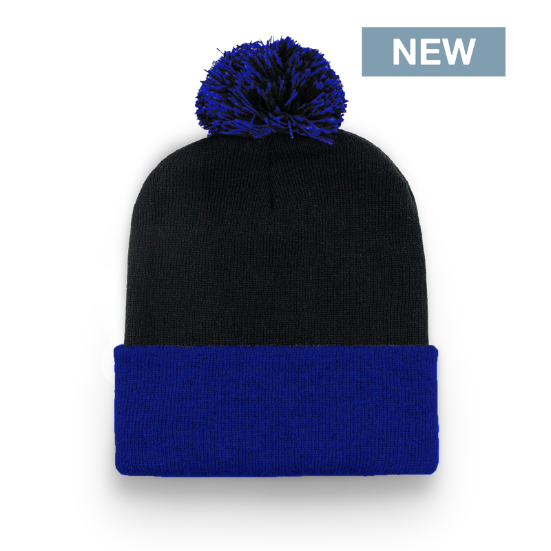 Division - Traditional Color Block Cuff Toque with Pom - Black/Royal