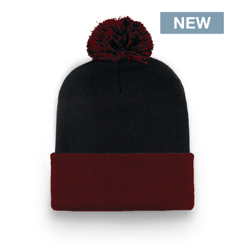 Division - Traditional Color Block Cuff Toque with Pom - Black/Maroon