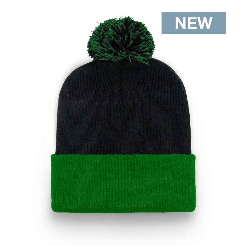 Division - Traditional Color Block Cuff Toque with Pom - Black/Kelly Green