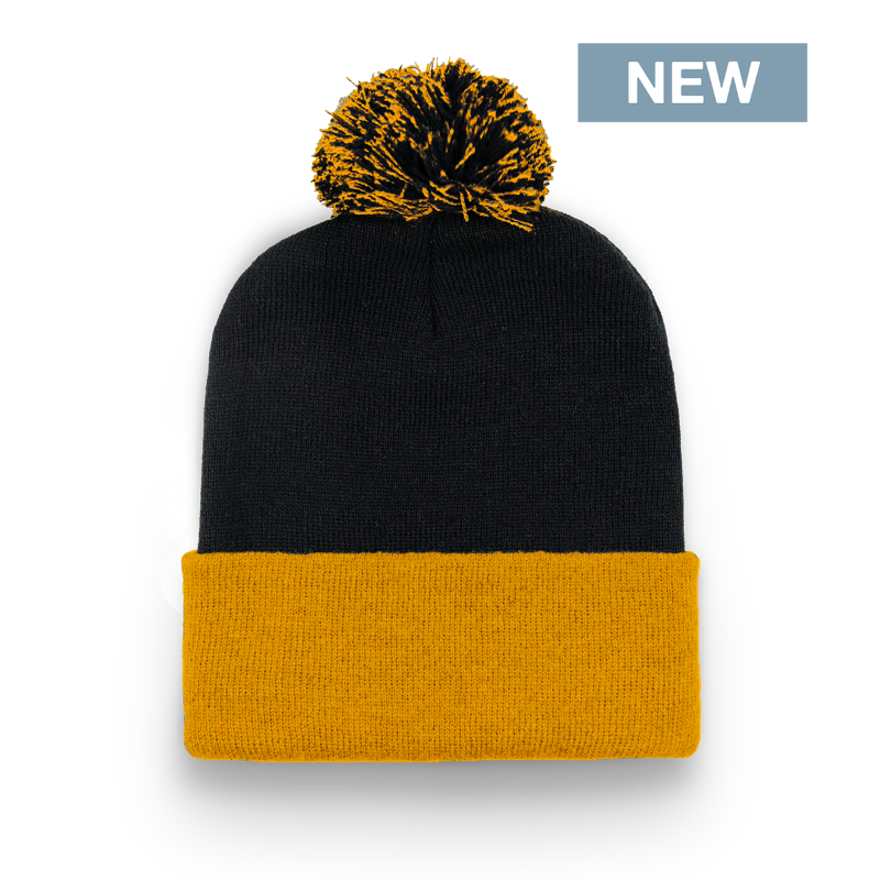 Division - Traditional Color Block Cuff Toque with Pom - Black/Gold