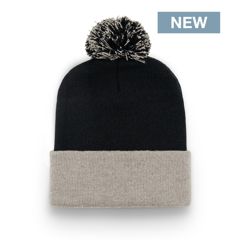 Division - Traditional Color Block Cuff Toque with Pom - Black/Silver