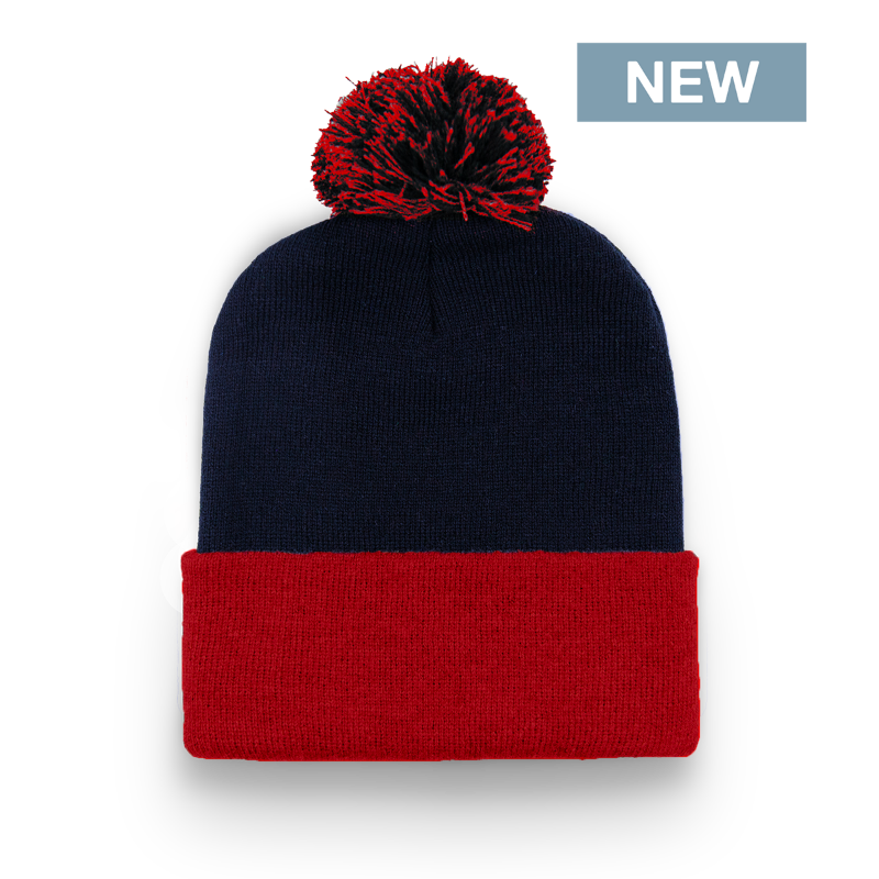 Division - Traditional Color Block Cuff Toque with Pom - Navy/Red