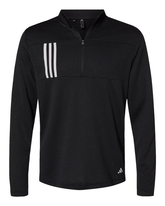 Adidas - 3-Stripes Double-Knit Quarter-Zip Pullover - Black/ Grey Two